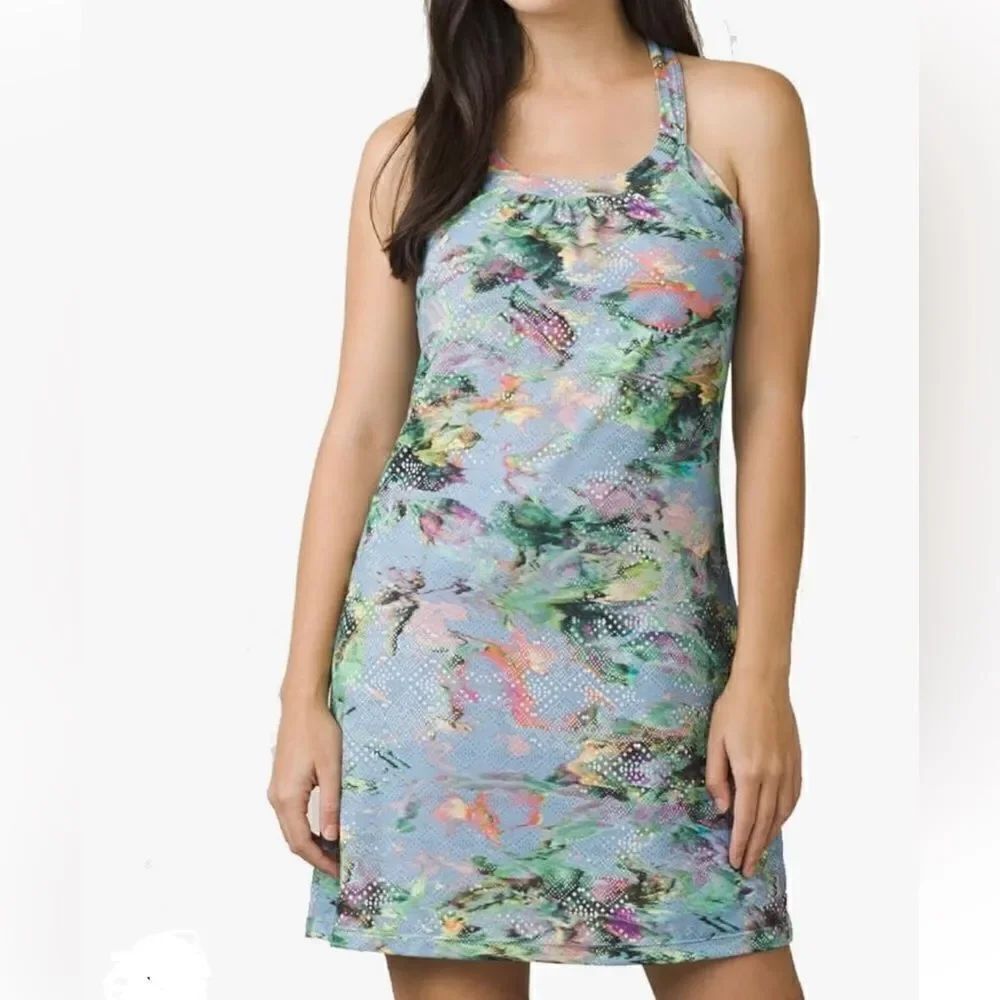 Prana Cantine Blue Graceful Above Knee Athletic Athleisure Halter Dress